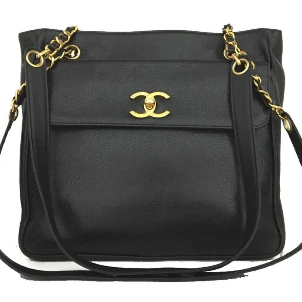 CHANEL CAVIAR REVERSIBLE CC PURSE 😱 GORGEOUS BLACK SHOULDER BAG AUTHENTIC GREAT